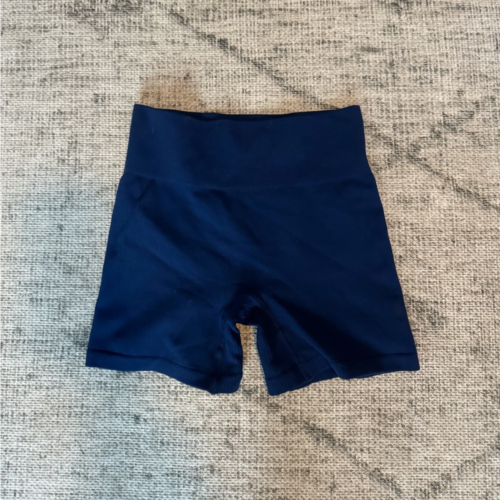 Navy Ribbed Biker Shorts